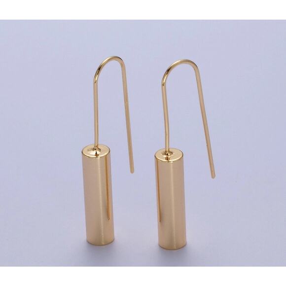 24K Gold Plated Gold Long Tube French Hook Minimalist Earrings - Picture 1 of 4